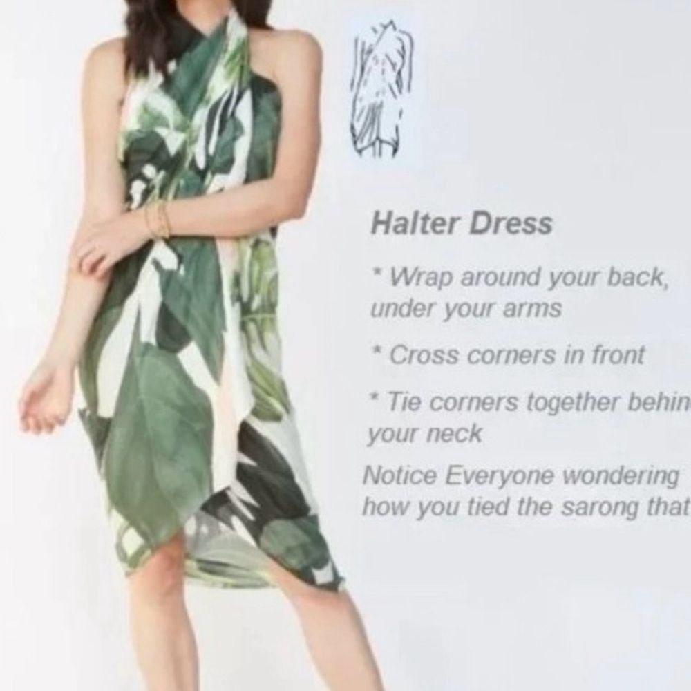 Virginia Wolf Botanical Green Multi Wear Wrap Scarf Sarong Halter dress NWT - Picture 11 of 13
